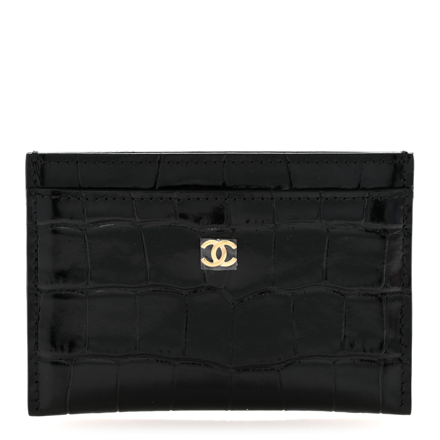 Calfskin Crocodile Embossed Crococo Card Holder Black