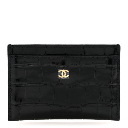 Chanel Calfskin Crocodile Embossed Crococo Card Holder Black 1 of 8