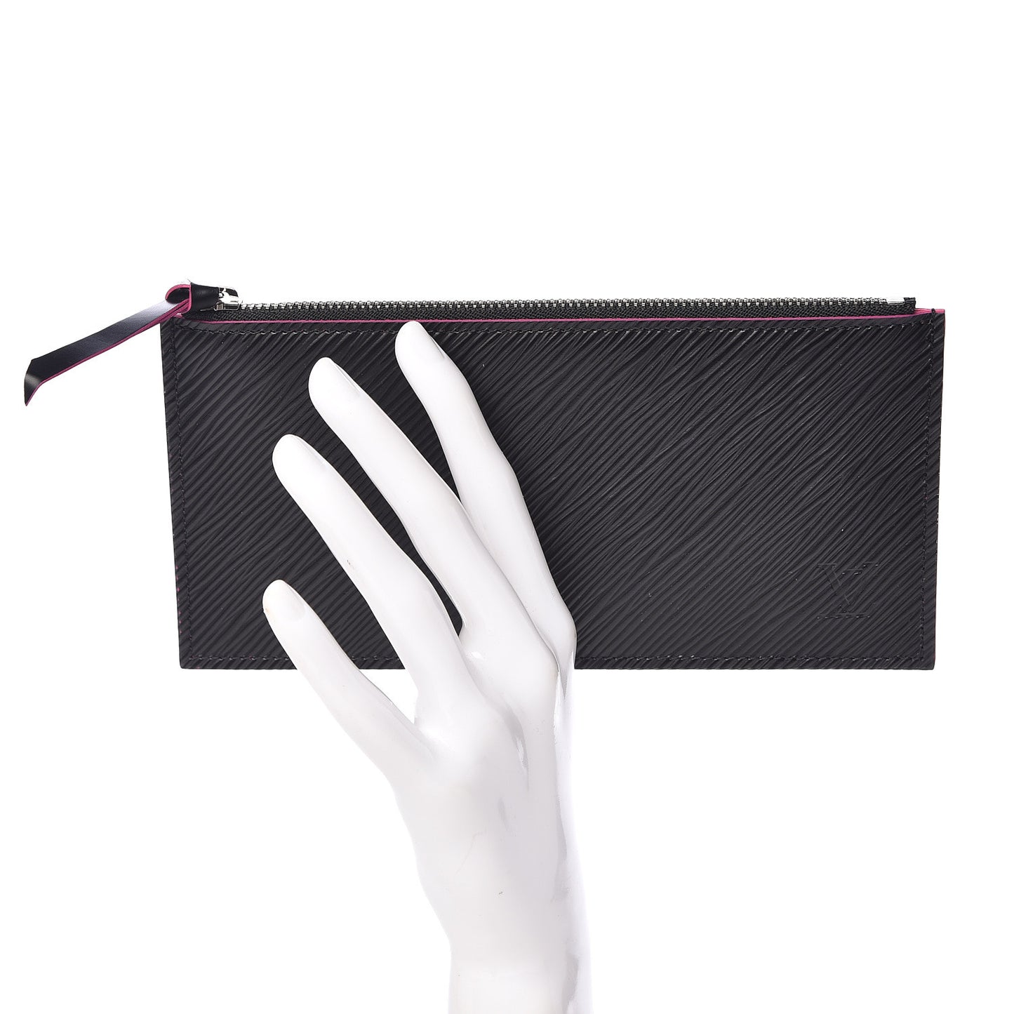 Epi Felicie Chain Wallet Zippered Insert Black Hot Pink