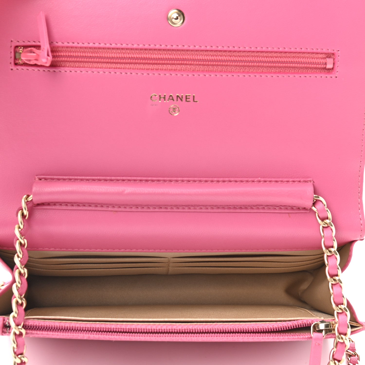 Chanel Lambskin Camellia Embossed Wallet On Chain WOC Pink 5 of 10