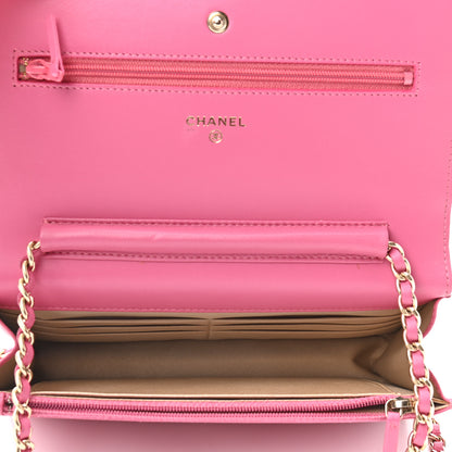 Chanel Lambskin Camellia Embossed Wallet On Chain WOC Pink 5 of 10