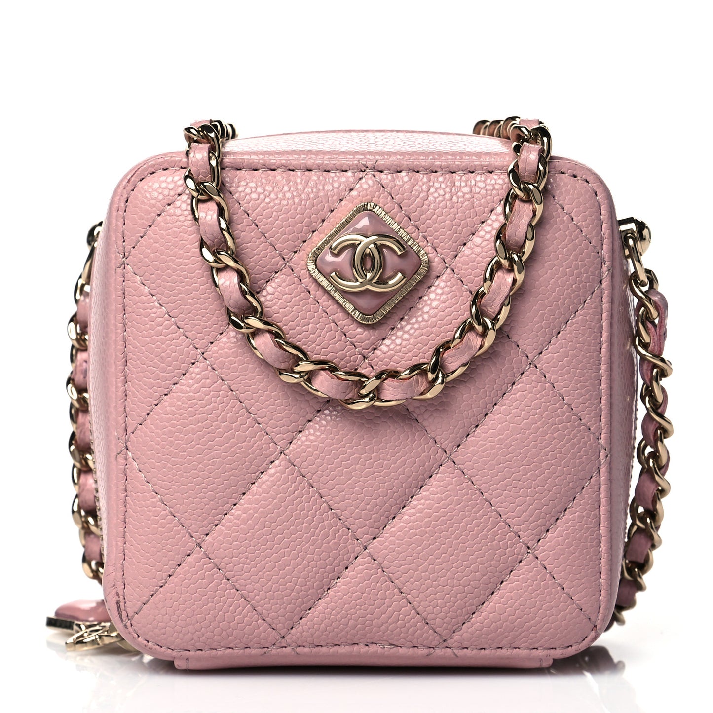 Caviar Quilted Clutch With Chain Light Pink