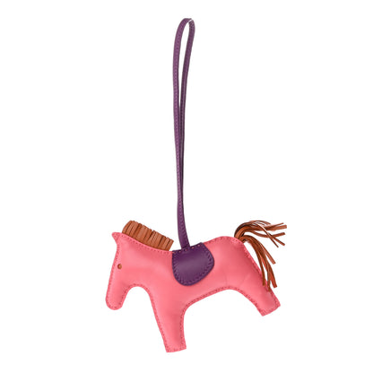 Hermes Milo Lambskin Grigri Rodeo Horse Bag Charm MM Rose Azalee Gold Anemone 1 of 5