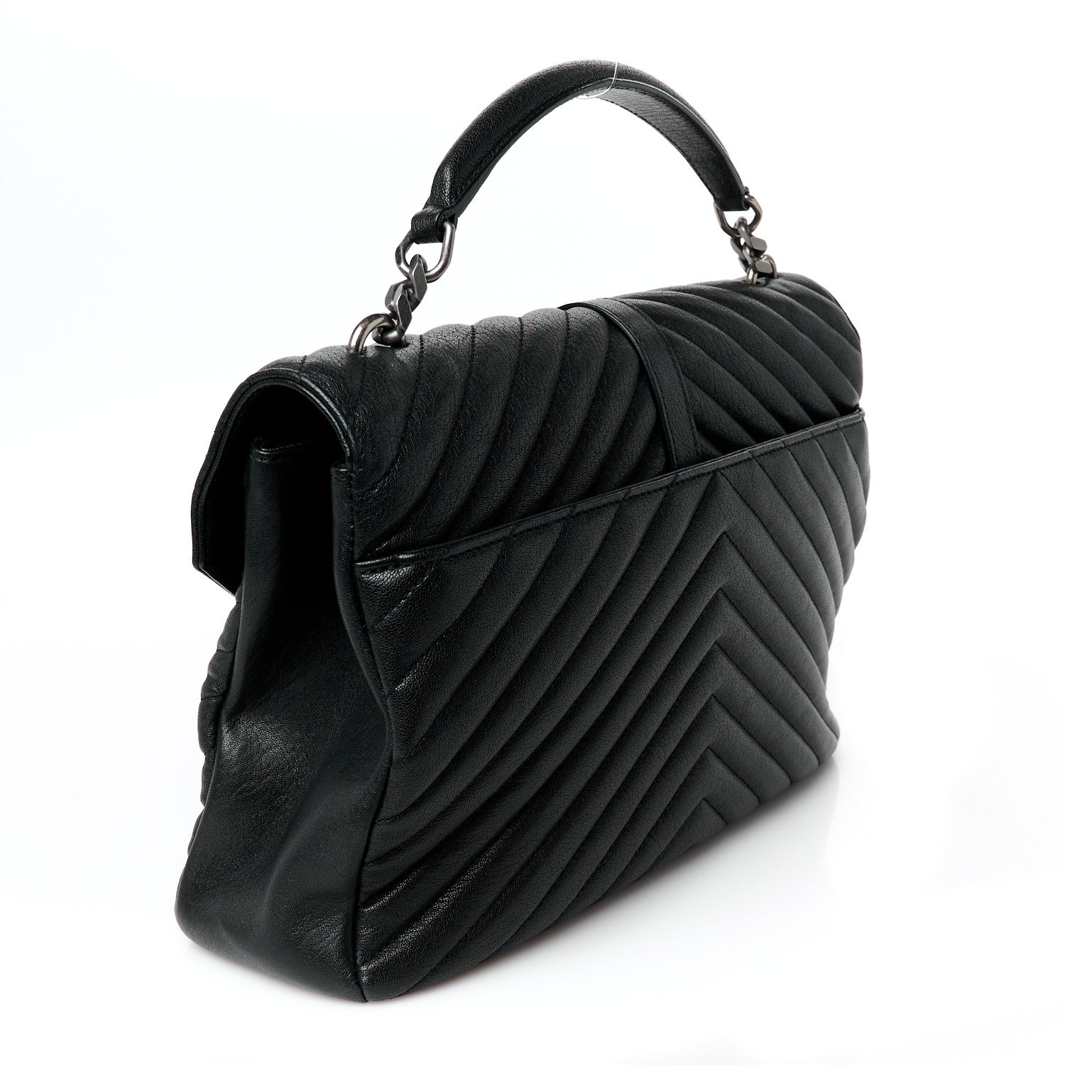 Saint Laurent Sheepskin Matelasse Chevron Monogram Large College Satchel Black 3 of 10