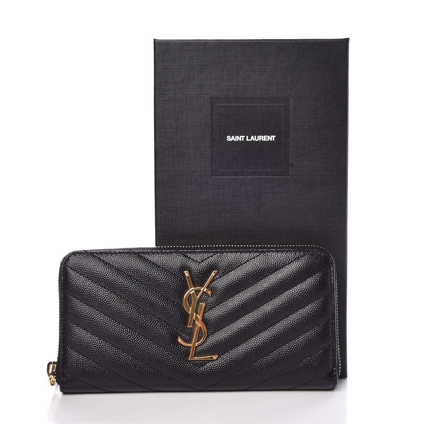 Grain De Poudre Matelasse Chevron Monogram Zip Around Wallet Black