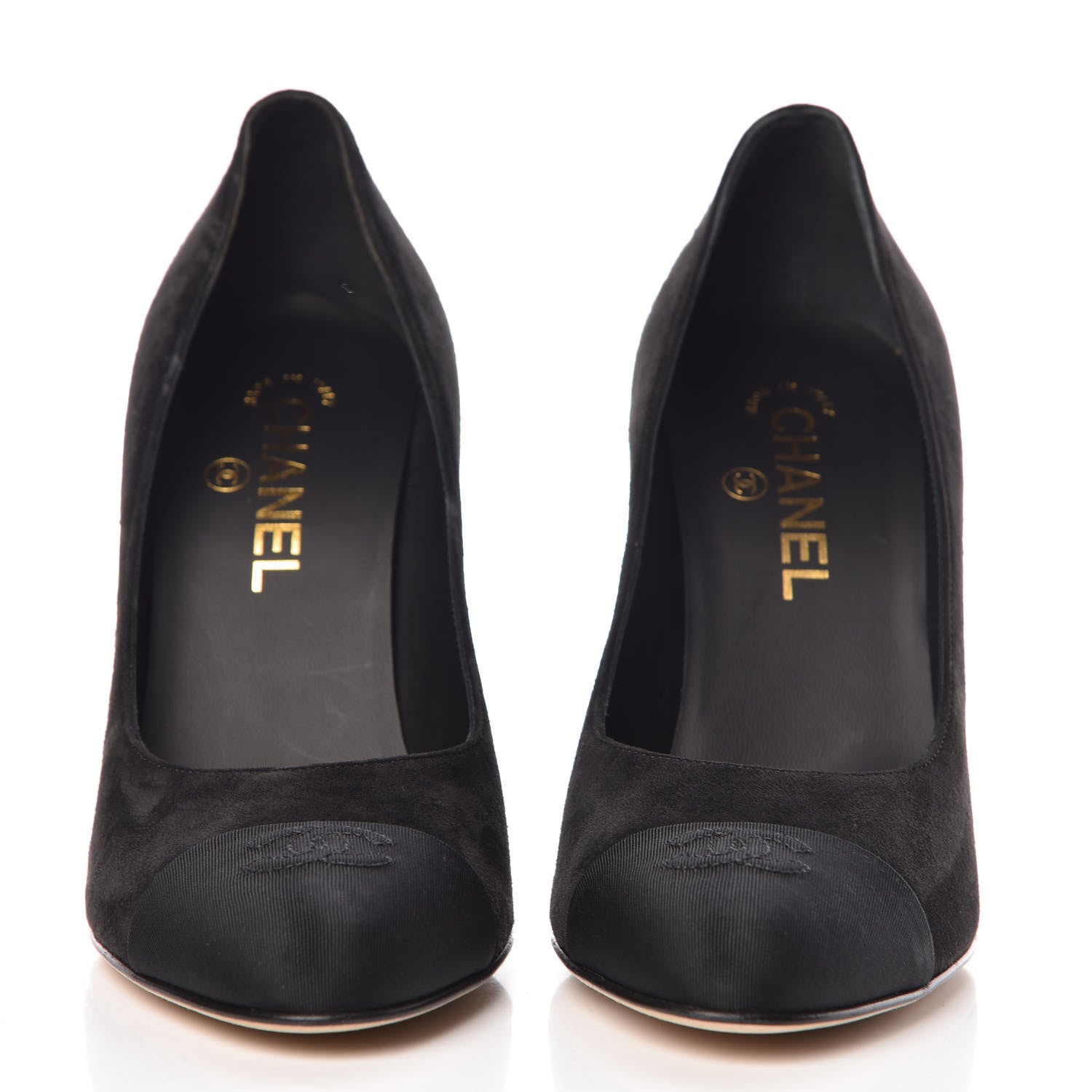 Chanel Suede Grosgrain Pearl CC Cap Toe Pump 39.5 Black 2 of 9