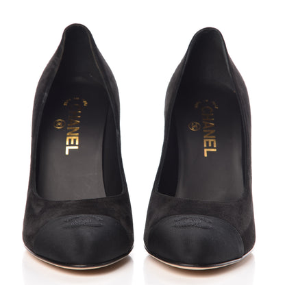 Chanel Suede Grosgrain Pearl CC Cap Toe Pump 39.5 Black 2 of 9