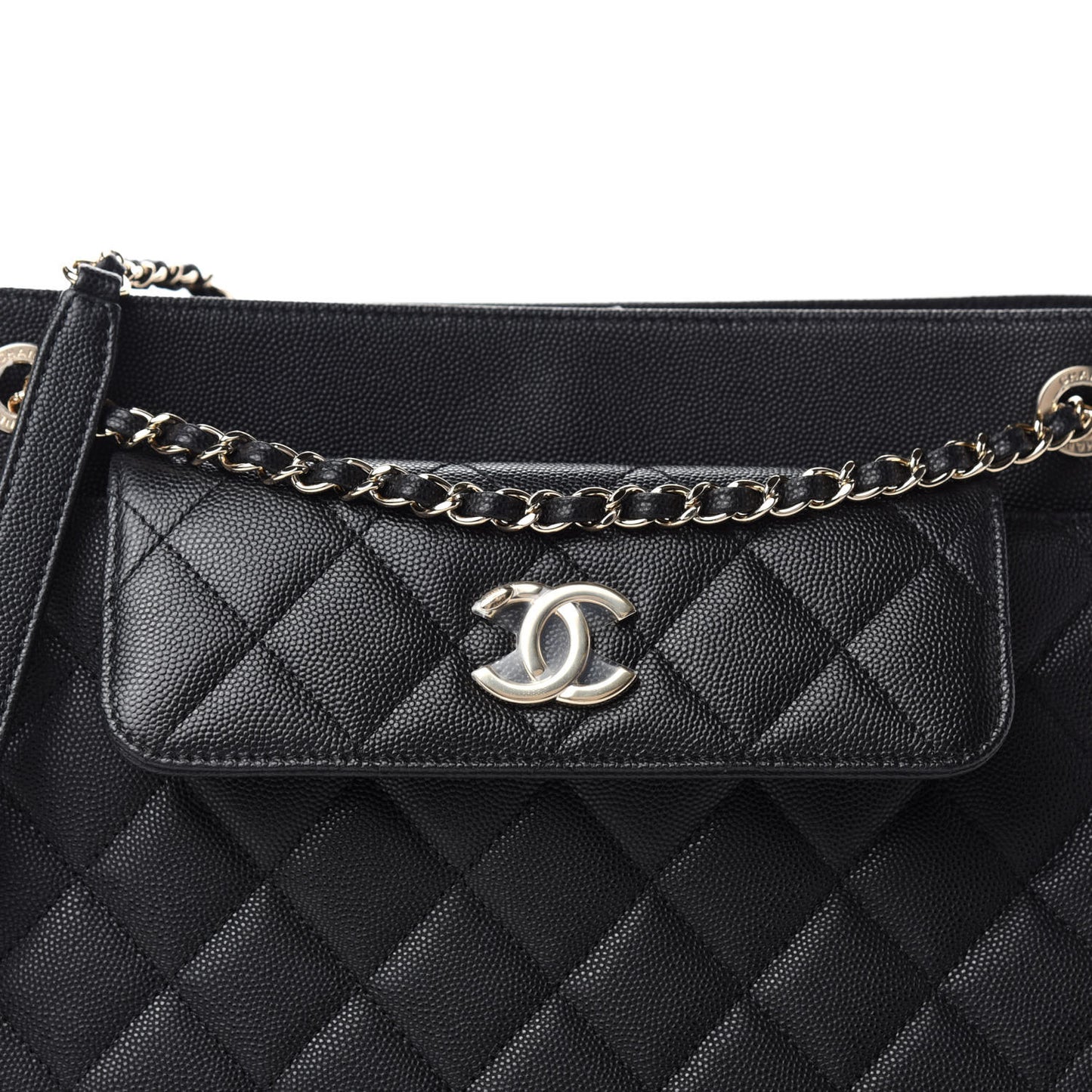 Caviar Quilted In Out Flap Shopping Tote Black