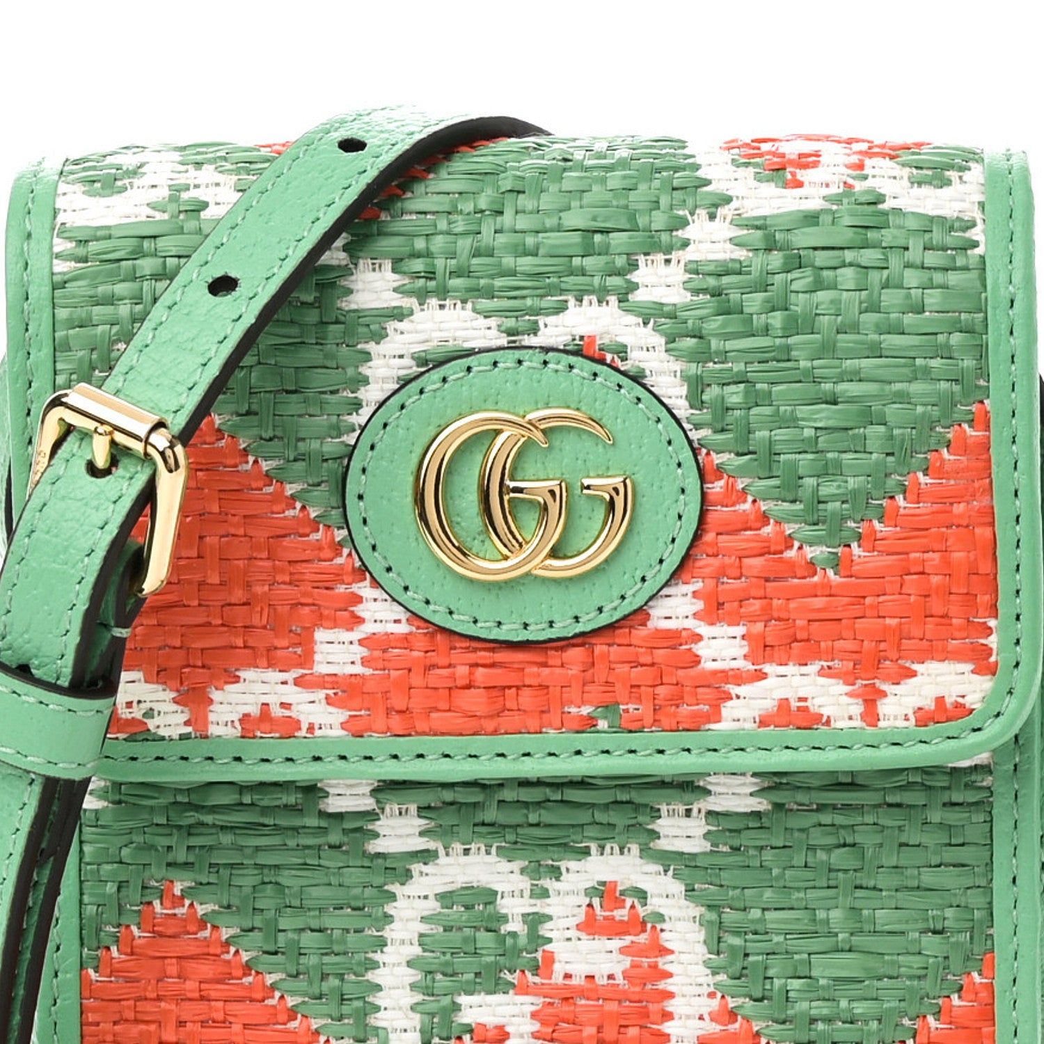 Gucci Straw Textured Dollar Calfskin Miami Mini Crossbody Deep Orange New Shamarock Off White Peanut Brown 7 of 10