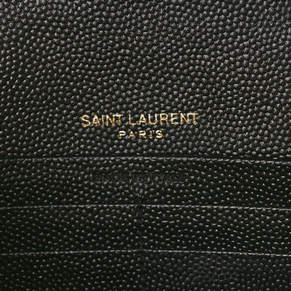 Saint Laurent Grain De Poudre Matelasse Chevron Monogram Chain Wallet Black 7 of 11