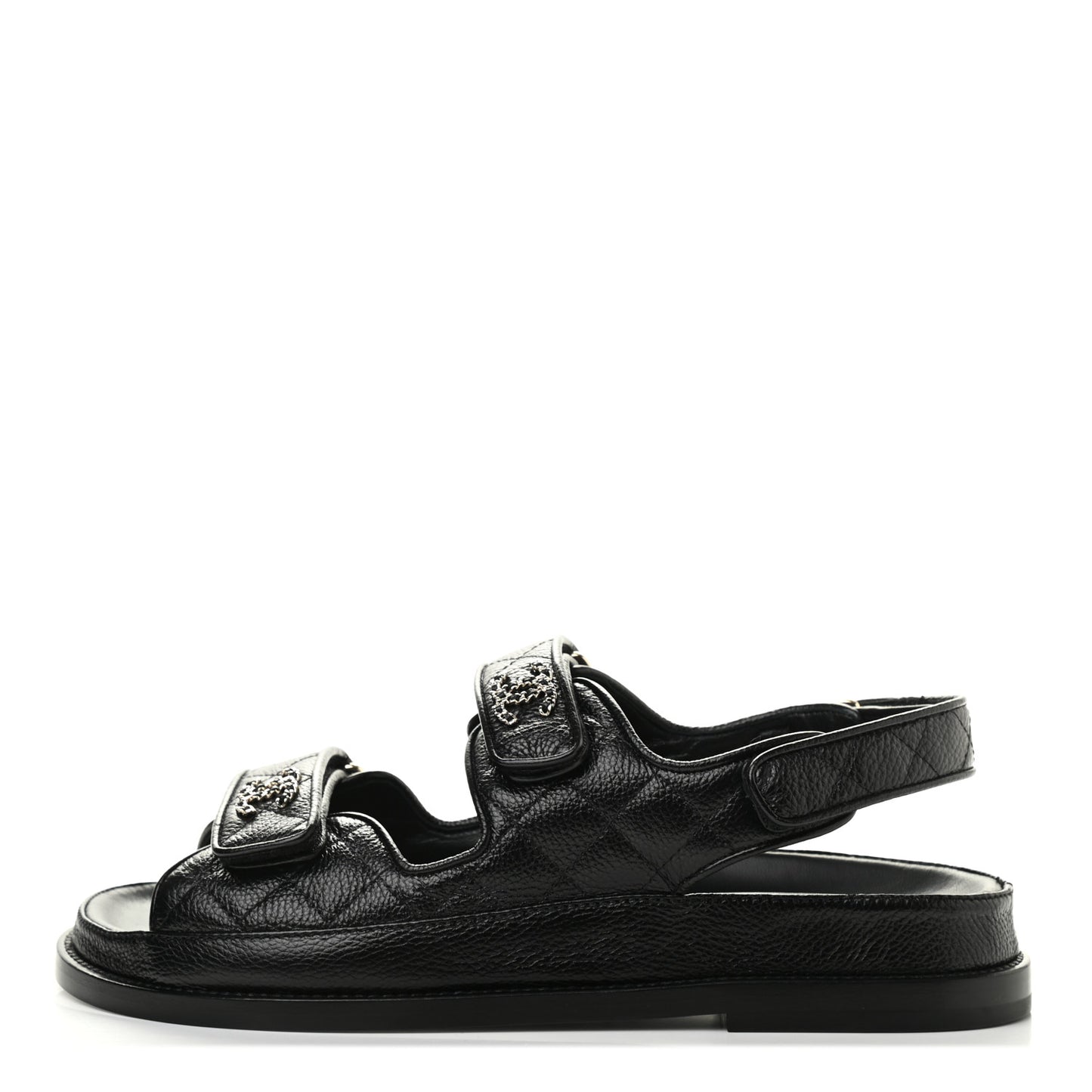 Grained Calfskin Velcro Dad Sandals 37.5 Black