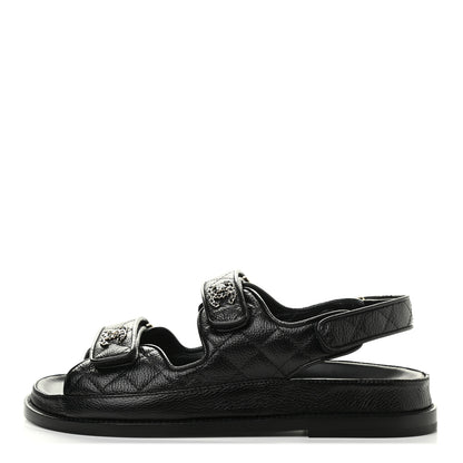 Chanel Grained Calfskin Velcro Dad Sandals 37.5 Black 1 of 8