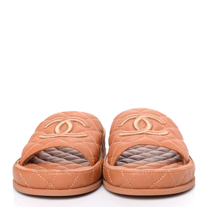 Chanel Lambskin Quilted CC Mules Sandals 39 Brown 2 of 15