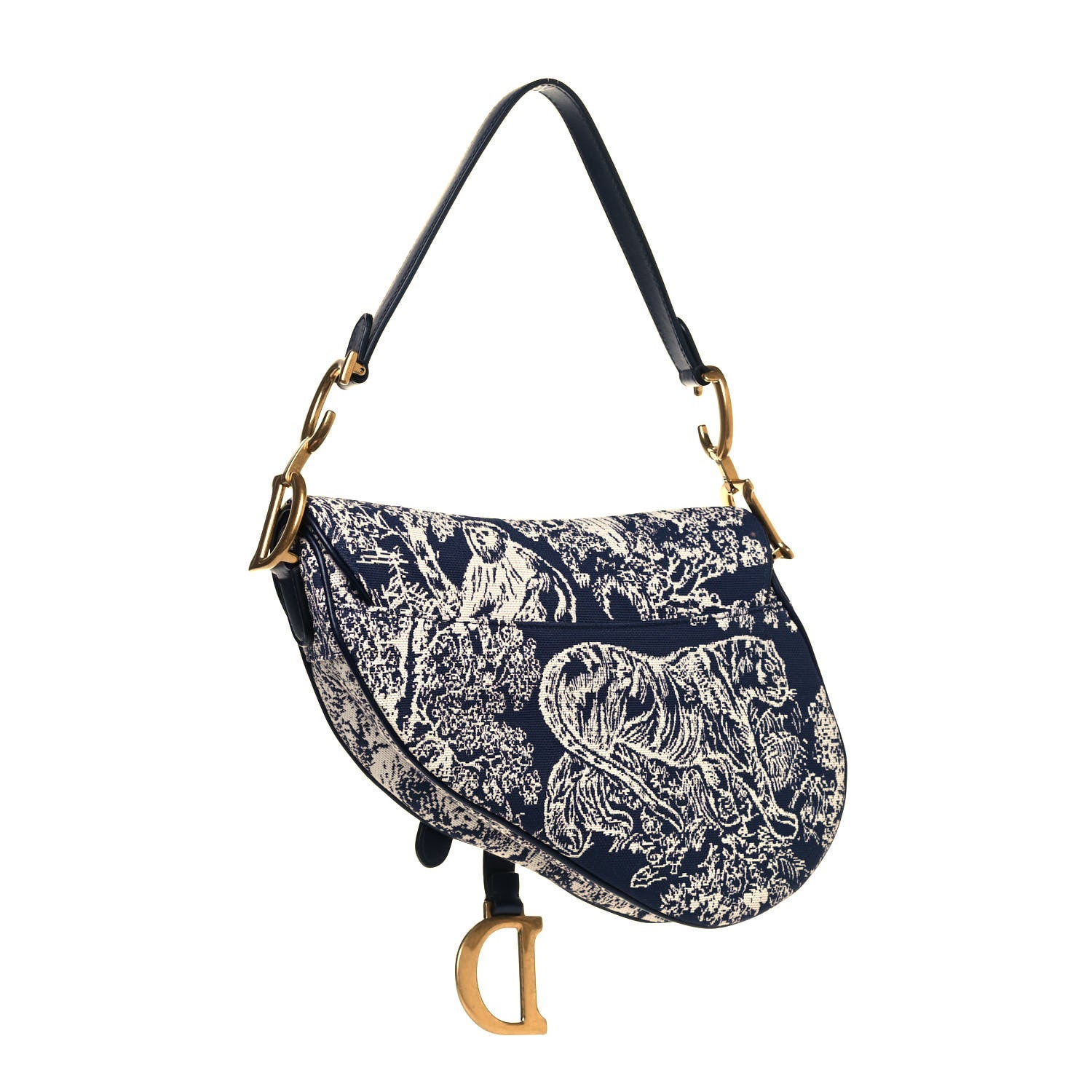 Christian Dior Canvas Reverse Embroidered Toile De Jouy Saddle Bag Blue 2 of 9