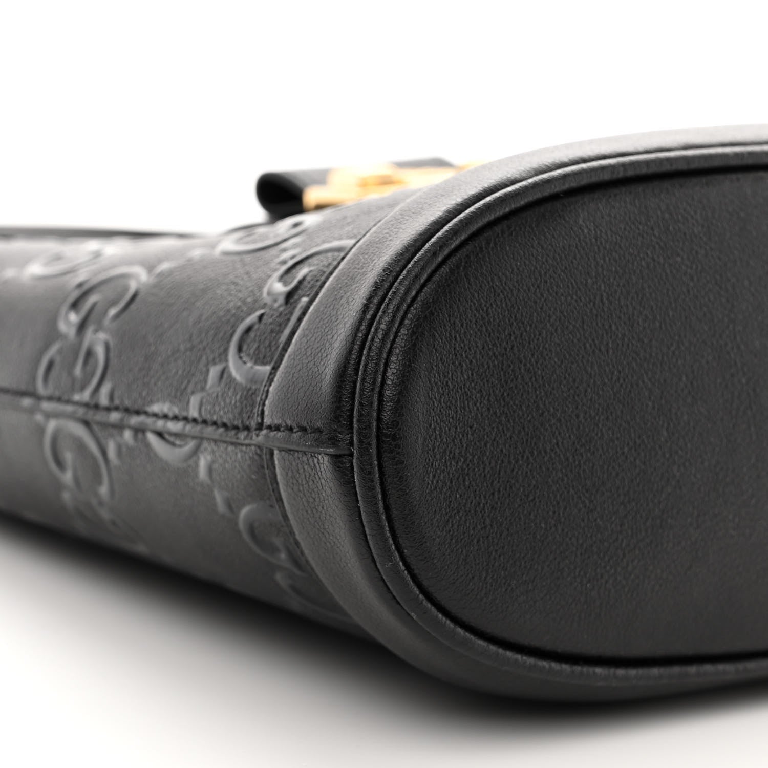 Gucci Wonka Grain Calfskin GG Monogram Debossed Small Padlock Shoulder Bag Black 9 of 10