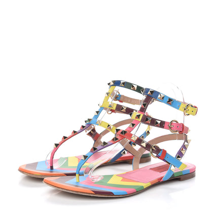 Valentino Garavani Calfskin 1973 Rockstud Ankle Wrap Flat Thong Sandals 38 Multicolor 3 of 8