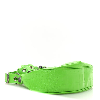 Balenciaga Extra Supple Calfskin Crocodile Embossed Le Cagole Shoulder Bag XS Acid Green 5 of 11