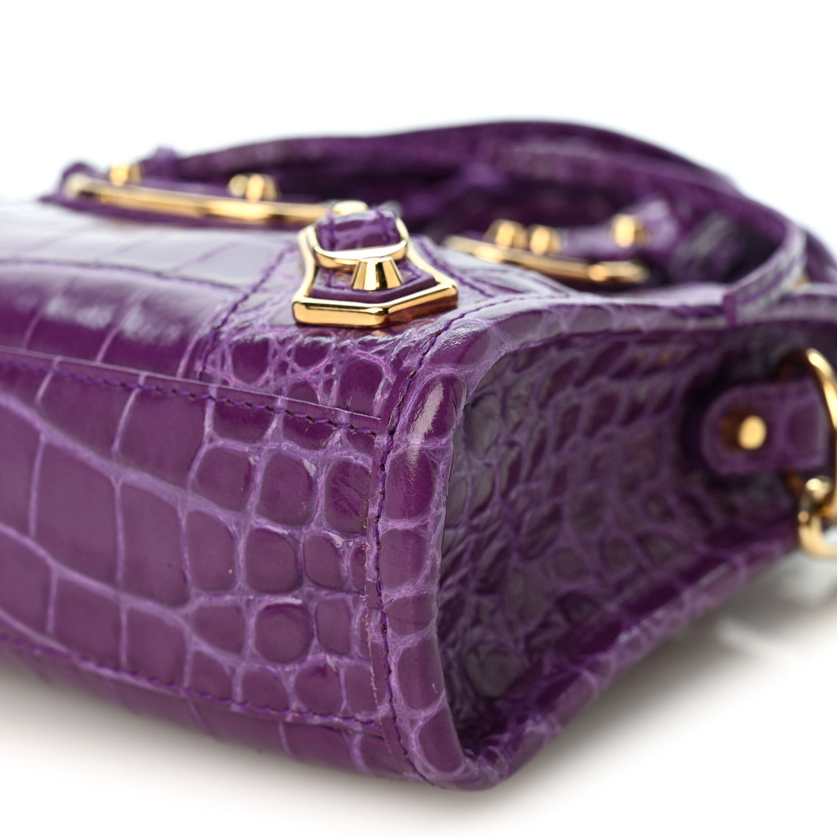 Balenciaga Calfskin Crocodile Embossed Gold Metallic Edge Hardware Nano City Purple 11 of 11