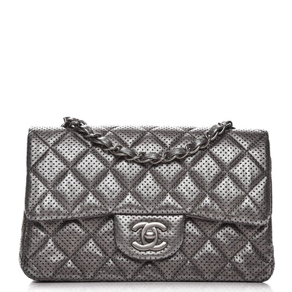 Chanel Metallic Lambskin Perforated Mini Rectangular Flap Grey 1 of 12
