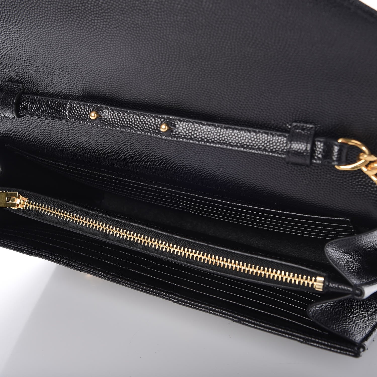 Saint Laurent Grain De Poudre Matelasse Chevron Monogram Chain Wallet Black 5 of 9