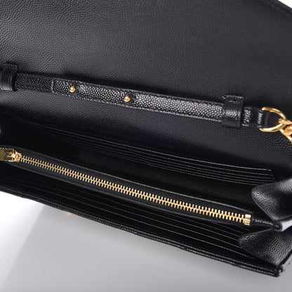 Saint Laurent Grain De Poudre Matelasse Chevron Monogram Chain Wallet Black 5 of 9