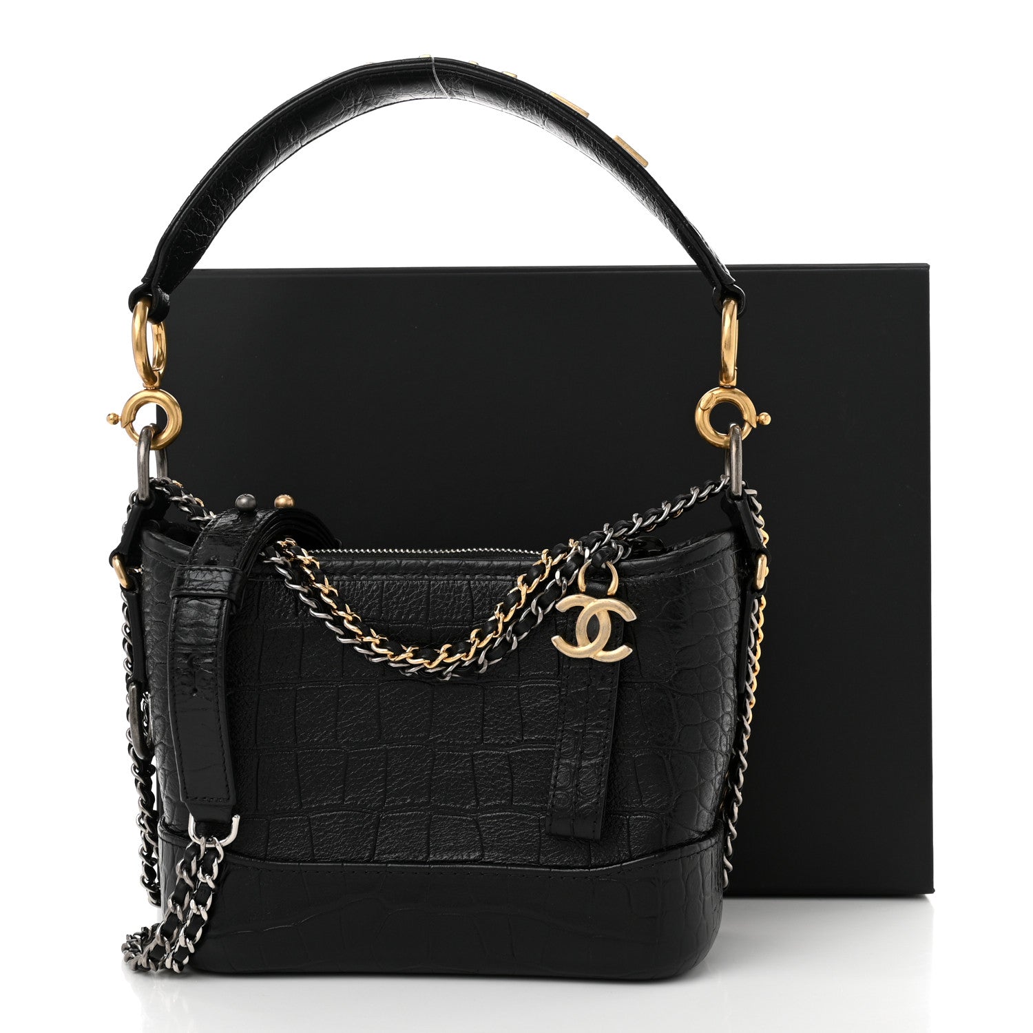 Chanel Crocodile Embossed Calfskin Small Gabrielle Cocodile Hobo Black 11 of 11