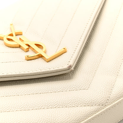 Saint Laurent Grain De Poudre Matelasse Chevron Monogram Chain Wallet Crema Soft 12 of 15