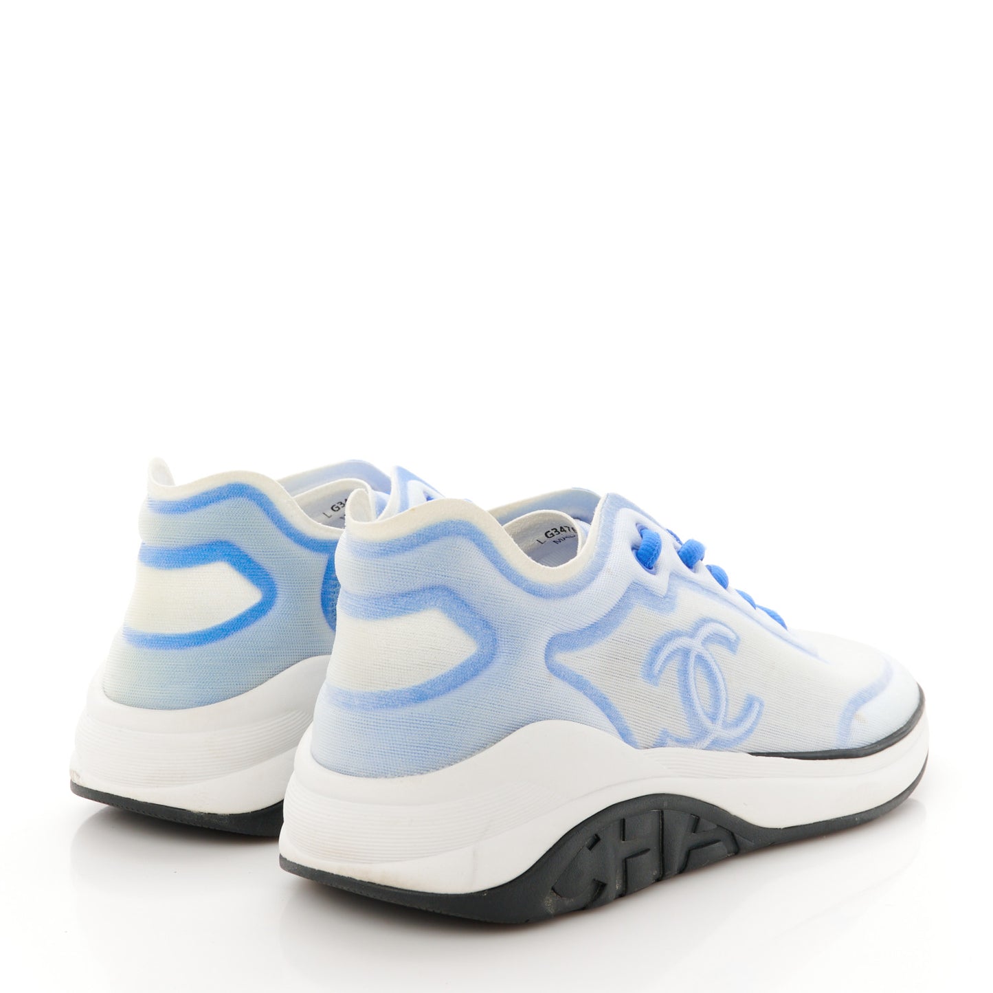 Calfskin Mesh Lycra Womens Logo Sneakers 39.5 White Blue