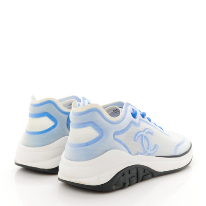 Chanel Calfskin Mesh Lycra Womens Logo Sneakers 39.5 White Blue 4 of 9