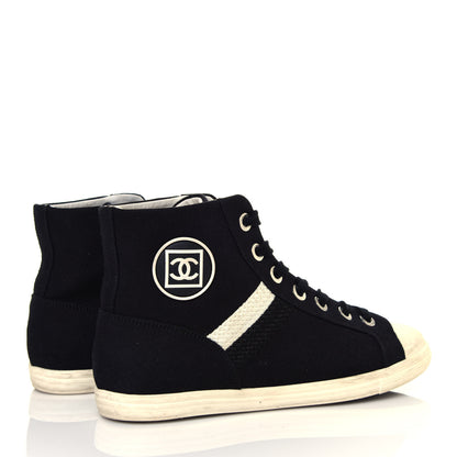 Chanel Canvas CC High Top Sneakers 38 Black White 4 of 6