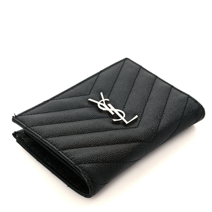Saint Laurent Grain De Poudre Matelasse Chevron Monogram Zipped Two-Part Wallet Black 4 of 11