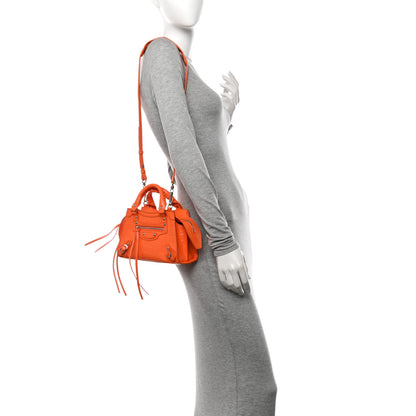 Balenciaga Semi Shiny Calfskin Crocodile Embossed Neo Classic Silver Hardware Mini City Orange 2 of 11