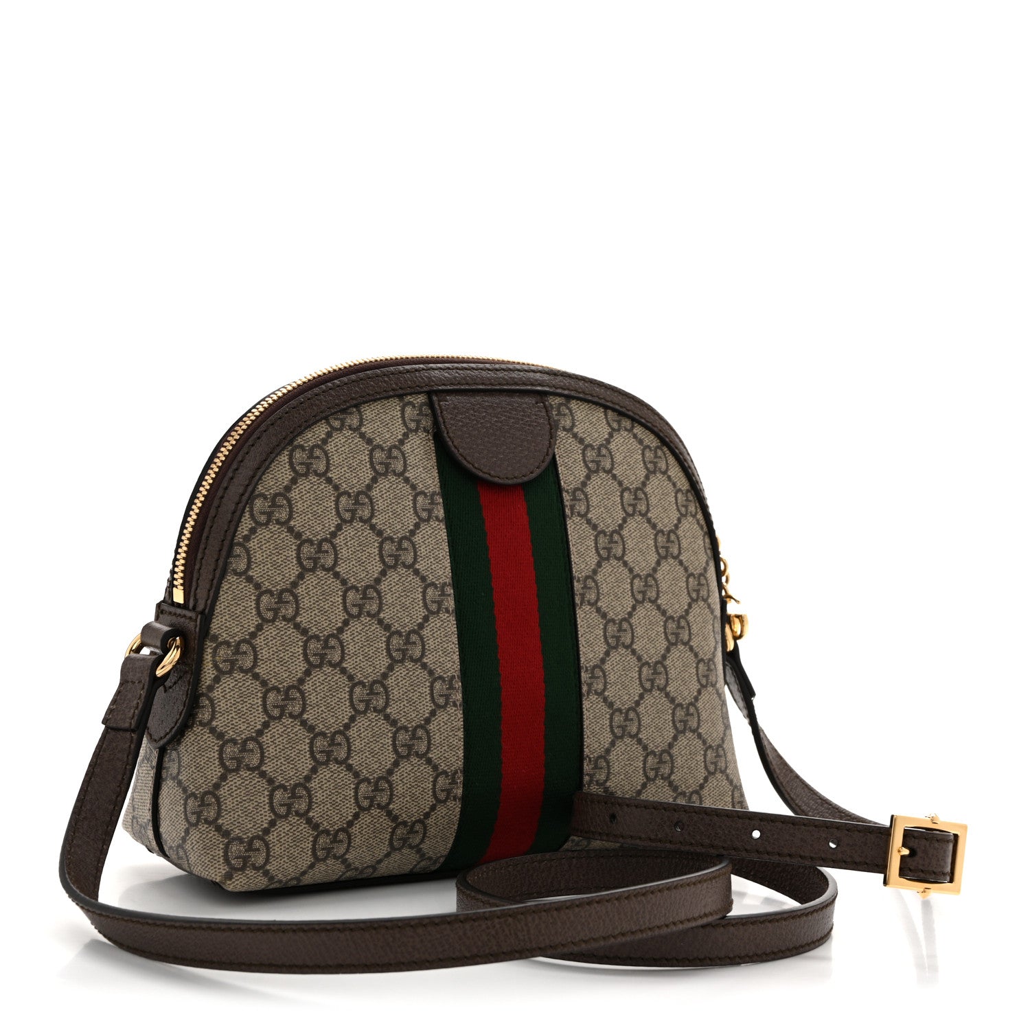Gucci GG Supreme Monogram Textured Dollar Calfskin Web Small Ophidia Dome Shoulder Bag Beige Ebony New Acero 3 of 14