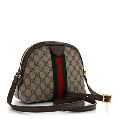 Gucci GG Supreme Monogram Textured Dollar Calfskin Web Small Ophidia Dome Shoulder Bag Beige Ebony New Acero 3 of 14