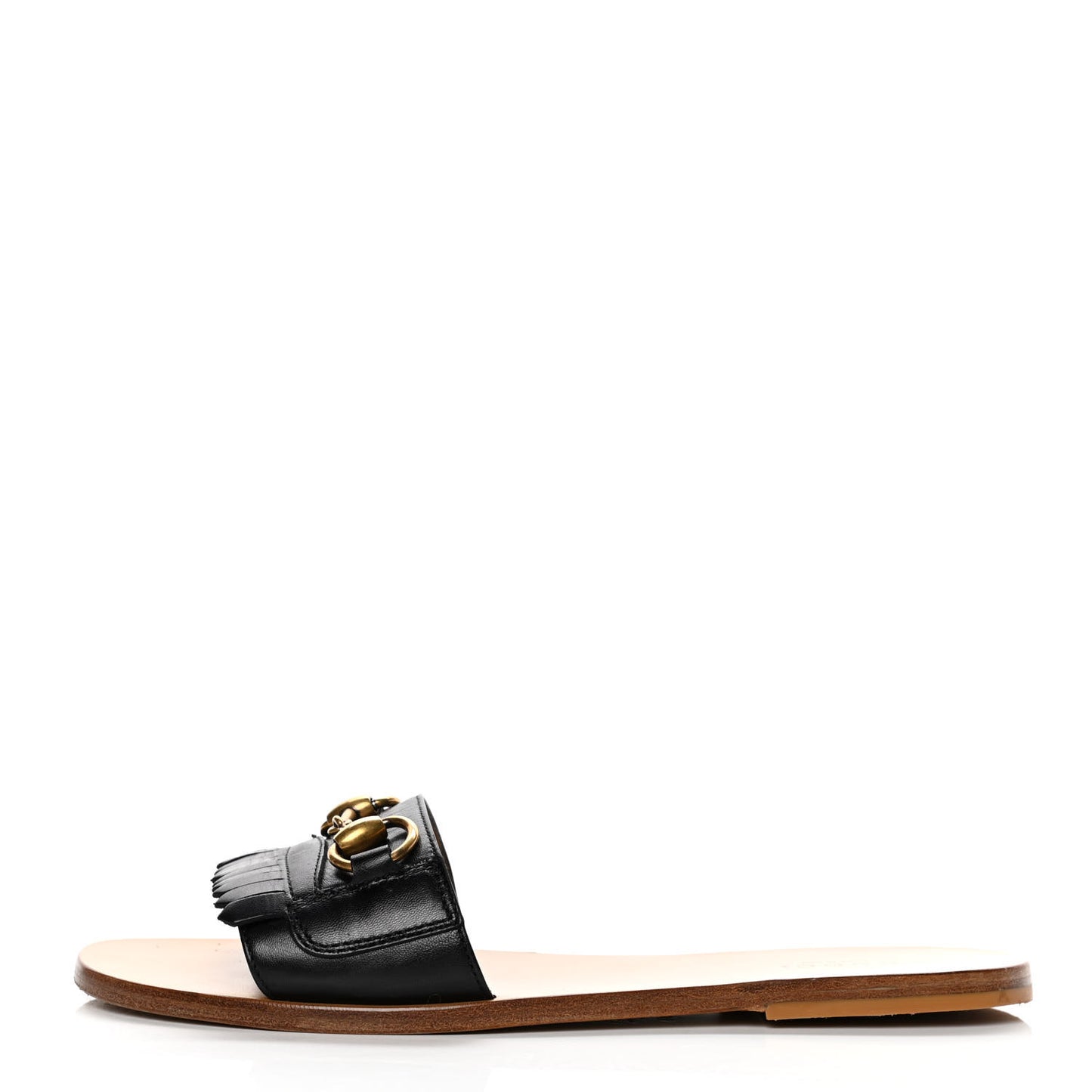 Malaga Kid Fringe Horsebit Slide Sandals 38 Black
