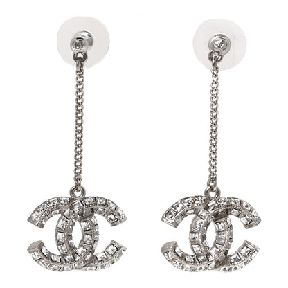Chanel Baguette Crystal CC Drop Earrings Silver 1 of 4