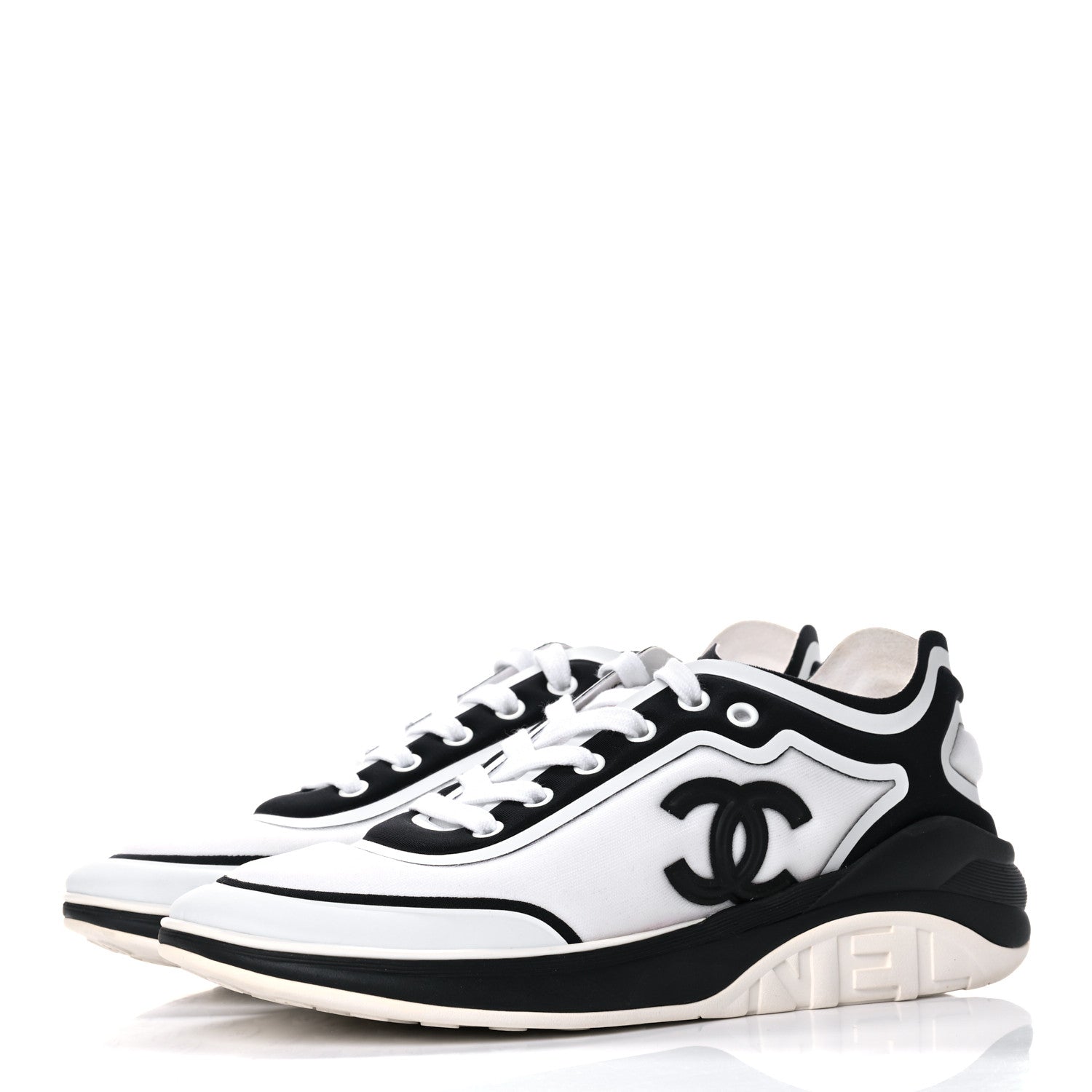 Chanel Lycra Womens CC Sneakers 39.5 White Black 3 of 12