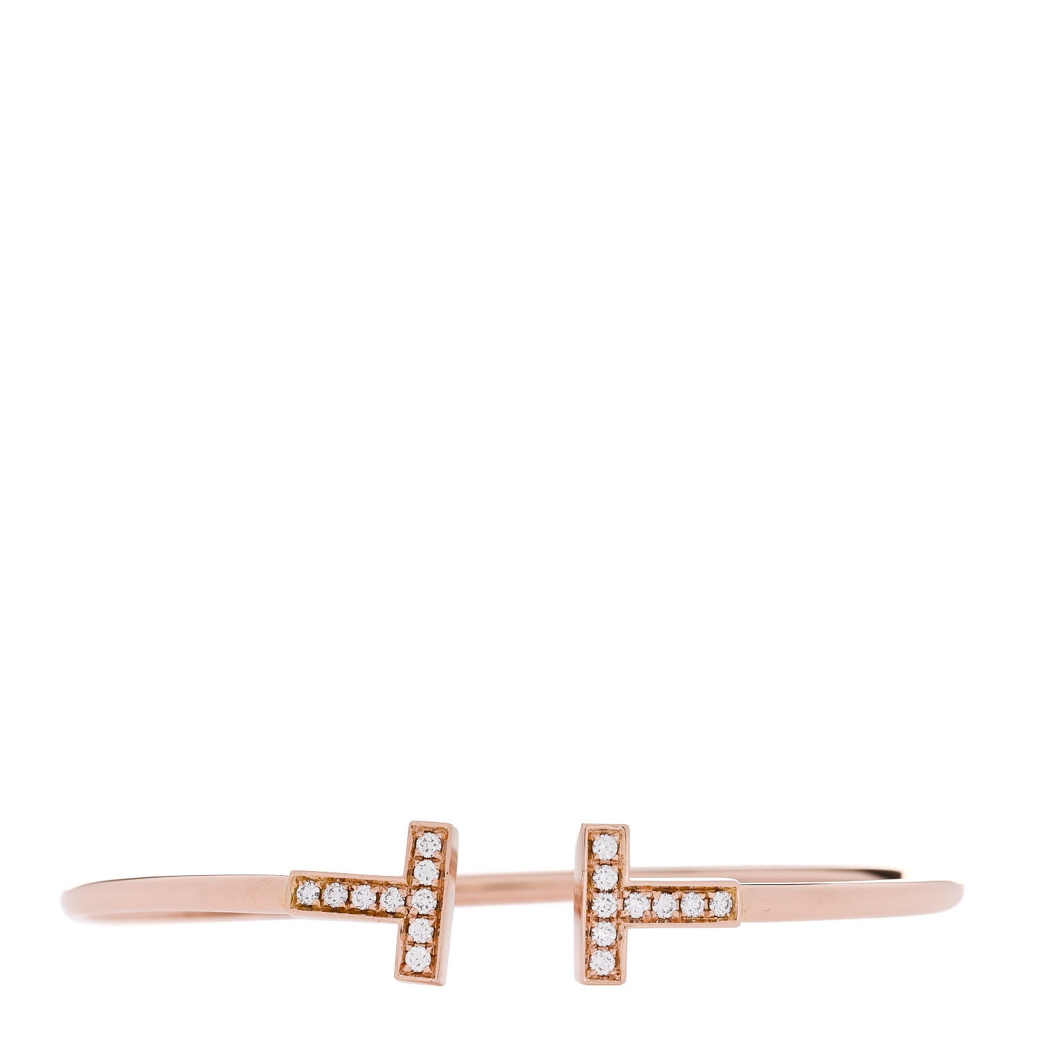 Tiffany 18K Rose Gold Diamond T Wire Bracelet 1 of 3