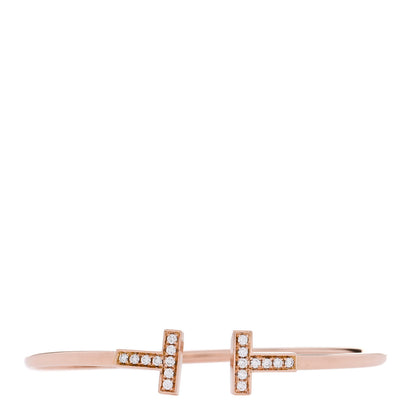Tiffany 18K Rose Gold Diamond T Wire Bracelet 1 of 3