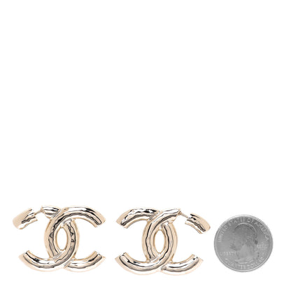 Chanel Metal Large CC Earrings Light Gold 2 of 5
