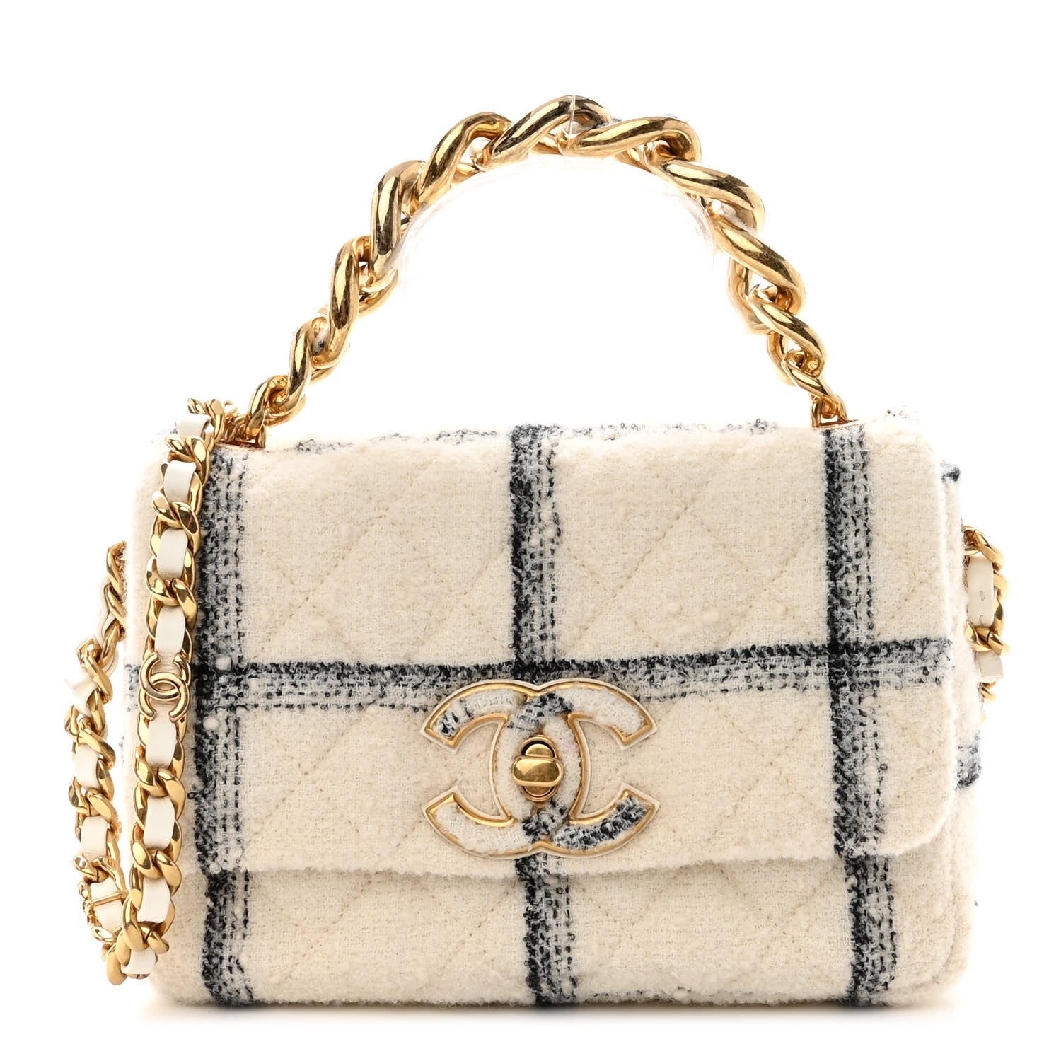 Chanel Wool Tweed Quilted Small Elegant Chain Flap White 1 of 10