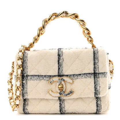 Chanel Wool Tweed Quilted Small Elegant Chain Flap White 1 of 10
