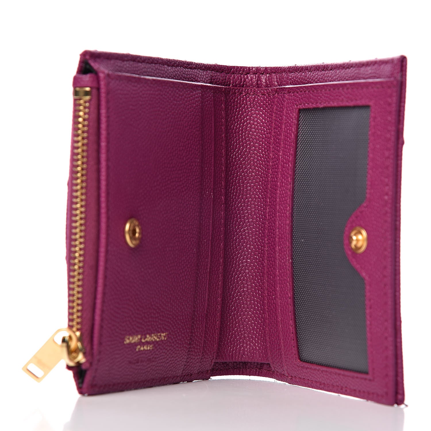 Saint Laurent Grain De Poudre Matelasse Chevron Monogram Zipped Card Case Dark Grape 5 of 9