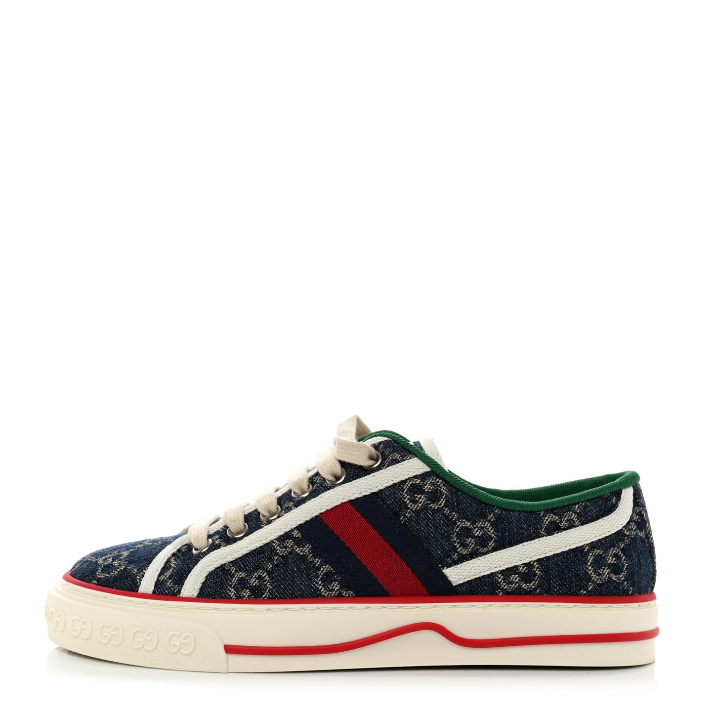 New Denim GG Monogram Web Womens 1977 Tennis Sneakers 36 Blue Tea Mystic White