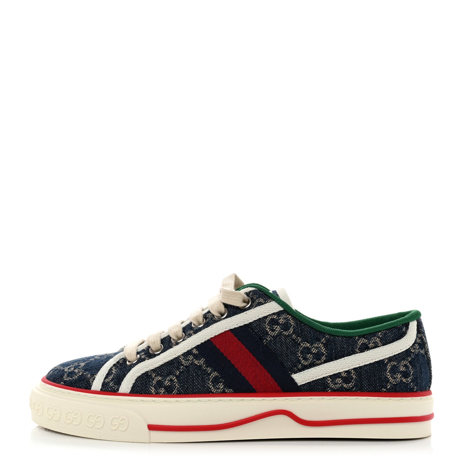 Gucci New Denim GG Monogram Web Womens 1977 Tennis Sneakers 36 Blue Tea Mystic White 1 of 8