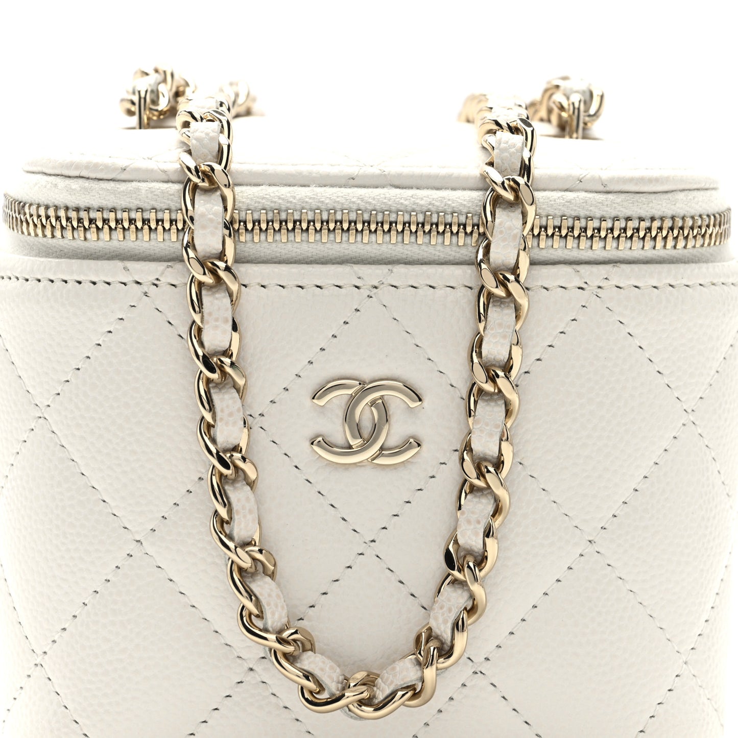 Caviar Quilted Mini Vanity Case With Chain White