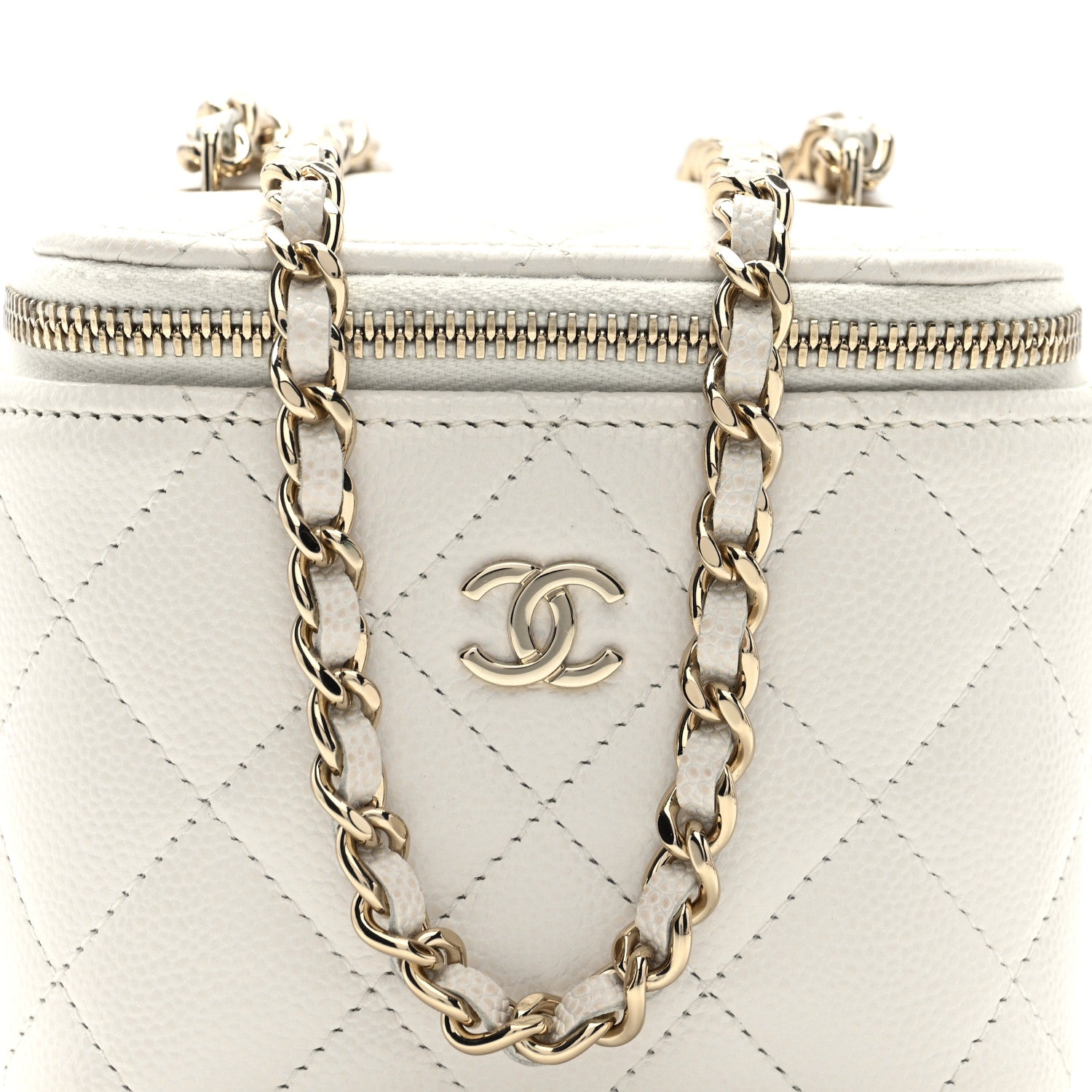 Chanel Caviar Quilted Mini Vanity Case With Chain White 9 of 11