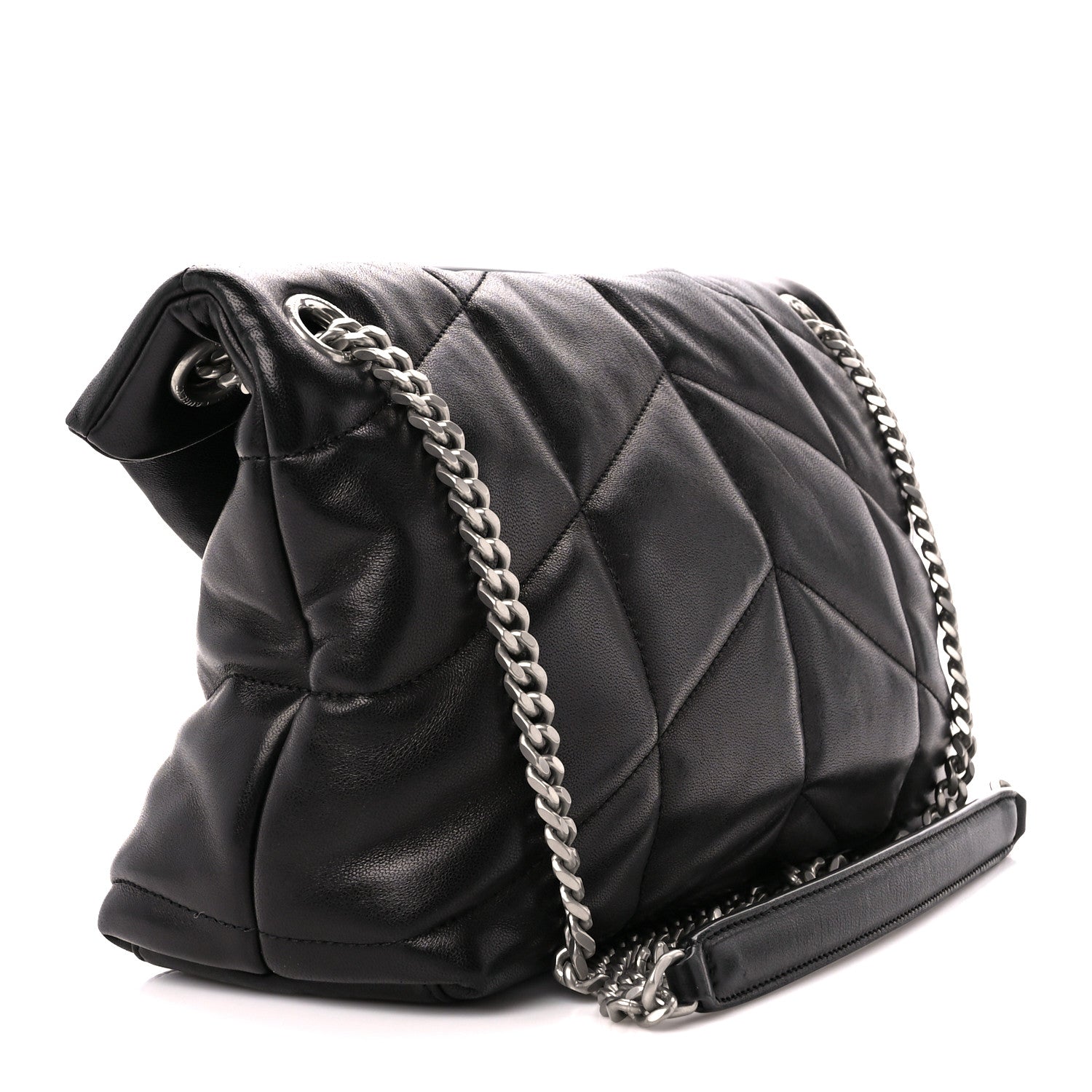 Saint Laurent Lambskin Quilted Small Loulou Puffer Monogram Chain Satchel Black 3 of 11