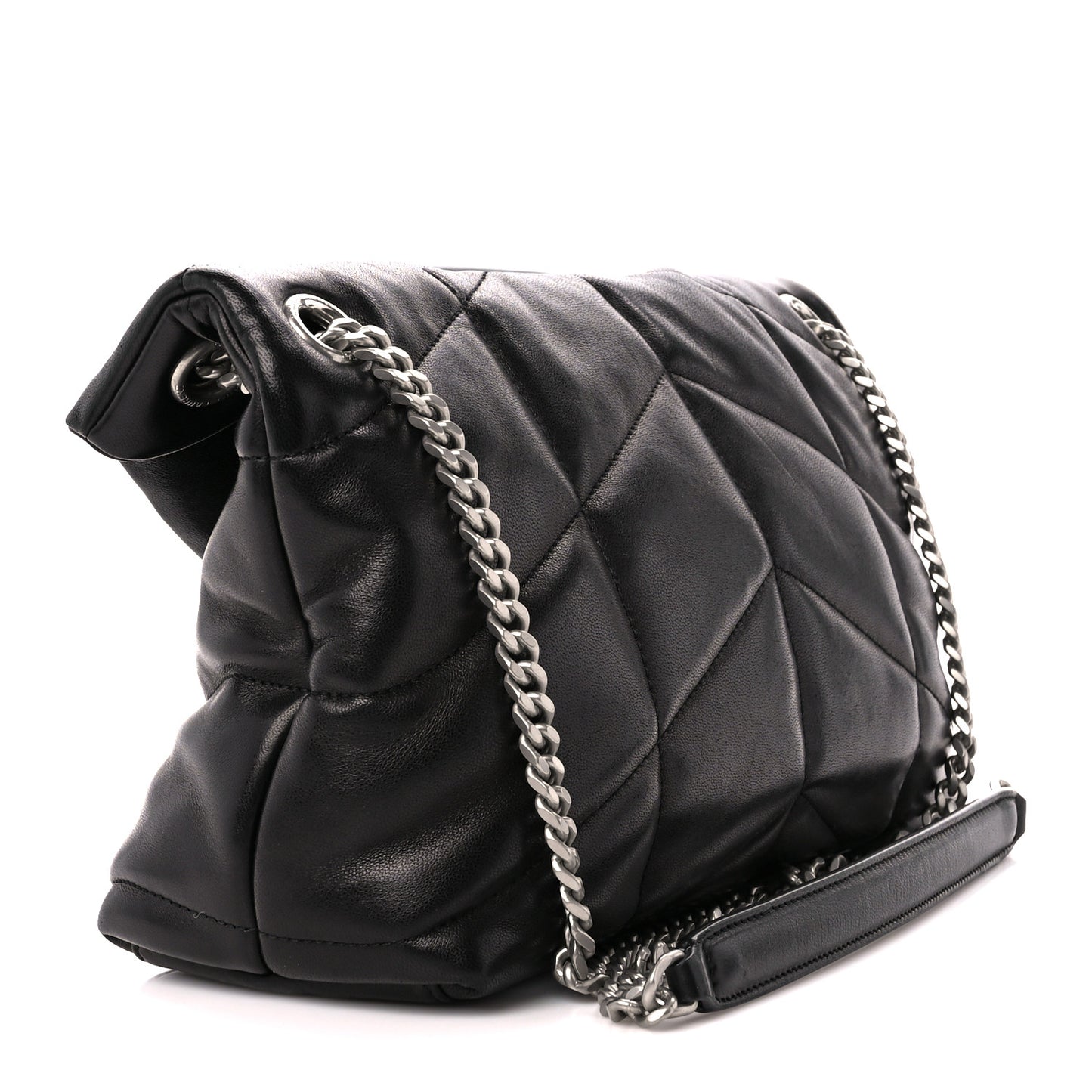 Lambskin Quilted Small Loulou Puffer Monogram Chain Satchel Black