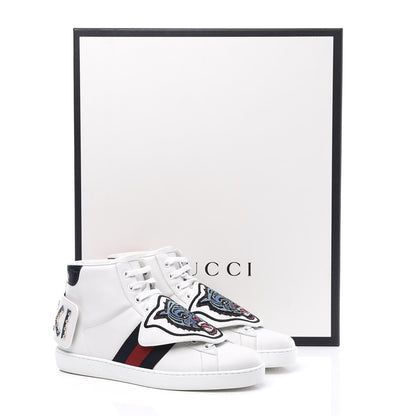 Gucci Calfskin Ayers Web Tiger GUCCI Removable Patches Mens Ace High Top Sneakers 5 White 11 of 11